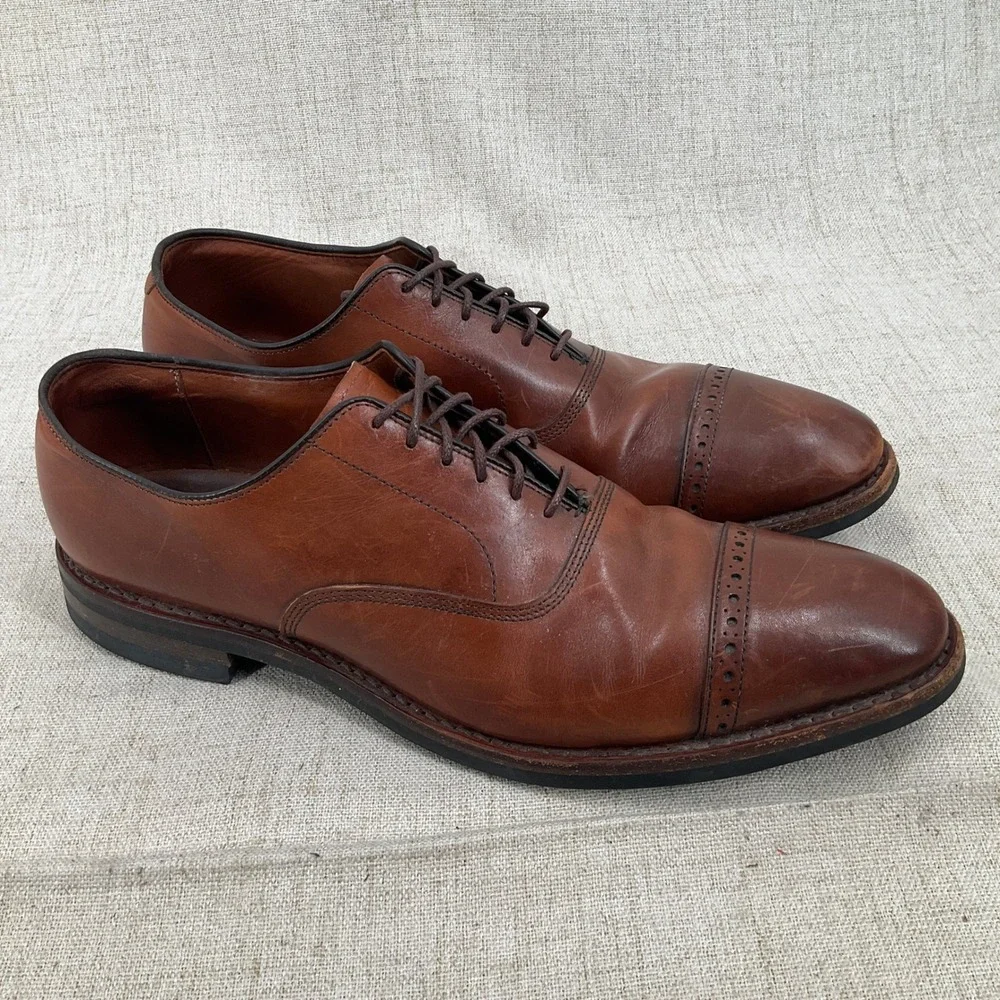 Allen Edmonds Fifth Avenue Oxford Mens 12 Brown Leather Cap Toe Brogue Dainite